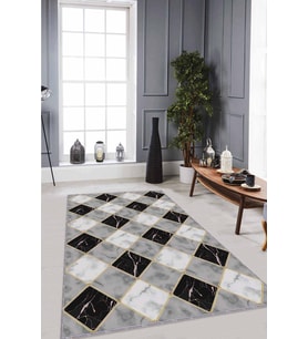Gri Mermer Görünümlü Kaymaz Tabanlı Dekoratif Halı RV137 - 100 x 160 cm
