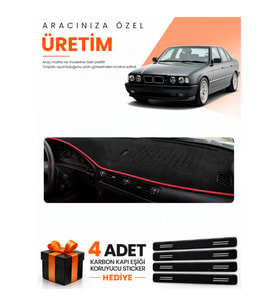 BMW E34 (1988-1996) Uyumlu Torpido Koruma Örtüsü Oto Kılıfı - Siyah Kırmızı