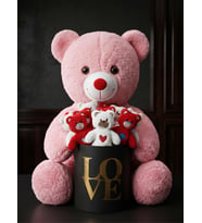 Sevgiliye Hediye 55 cm Büyük Pembe Peluş Ayı ve Mini Ayıcıklar Dolu Love Kutusu