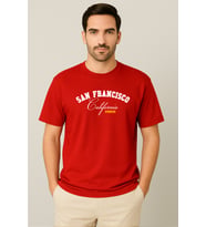 Erkek - Kadın %100 Pamuk San Francisco Baskılı Yarım Kollu Bisiklet Yaka T-Shirt (Kırmızı)