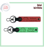 Karavan Hayali Kuranlara Hediyelik, Yazılabilir Deri Anahtarlık Takımı, Adınıza Özel, Nar-F Yeşil