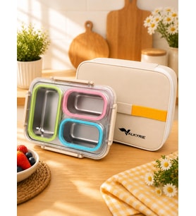 Valkyrie 3 Gözlü Paslanmaz Çelik Lunch Box Termal Taşıma Çantalı, Sızdırmaz Contalı 304 Çelik Bölmeli Yemek Kabı