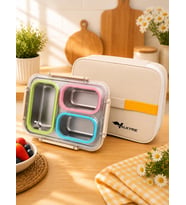 Valkyrie 3 Gözlü Paslanmaz Çelik Lunch Box Termal Taşıma Çantalı, Sızdırmaz Contalı 304 Çelik Bölmeli Yemek Kabı