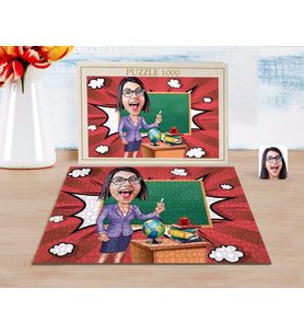 BK Gift Kişiye Özel Kadın Öğretmen Karikatürlü 1000 Parça Profesyonel Puzzle-1