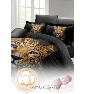 Çift Kişilik ( Lastikli Çarşaflı ) %100 Pamuk Saten Nevresim Takımı Leopard