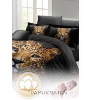 Çift Kişilik ( Lastikli Çarşaflı ) %100 Pamuk Saten Nevresim Takımı Leopard