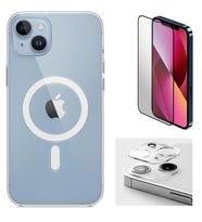 Vendas iPhone 13 Uyumlu ( iPhone 13 ) Magsafe Şarj Destekli Darbe Dirençli Fit Hard Silikon Kılıf + Kamera Lens + Cam Ekran Koruyucu (Renksiz)