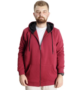 Mode XL Büyük Beden Erkek Sweat Kapüşonlu Fermuarlı Outsider 23547 Bordo