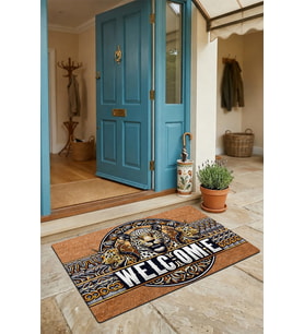 Valerine Life Kapı Önü Paspası 45x70cm Kaymaz Taban Dekoratif iç Dış Mekan Kaplan Figürlü Welcome