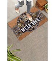Valerine Life Kaplan Figürlü Welcome Kapı Önü Paspası 45x70cm (Kahverengi-Leopar)