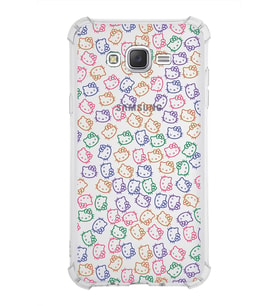 Samsung Galaxy J7  Köşe Korumalı Antişok Kapak Hello Kitty Tasarımlı Şeffaf Silikon Kılıf