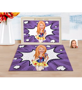 BK Gift Kişiye Özel Kadın Karikatürlü 1000 Parça Profesyonel Puzzle