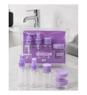 5 Parça Şeffaf Seyahat Tipi Kozmetik Dolum Şişesi Seti – 30 ml Şişe, Sprey ve Krem Kutuları