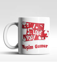 Kişiye Özel I Love You Tema Beyaz Renk Kupa