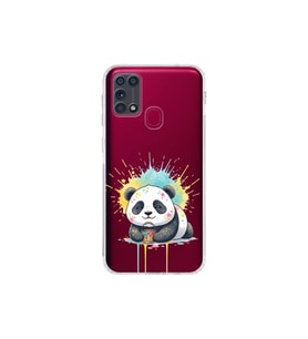 Samsung Galaxy M31 ile Uyumlu Splash Panda Tasarımlı Şeffaf Silikon Kılıf