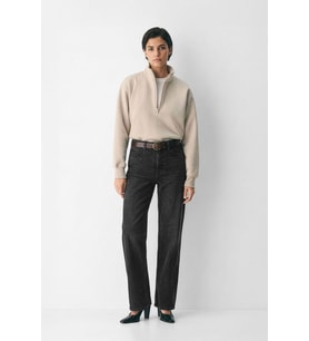 Kadın Antrasit Yüksek Bel Straight Fit Jean Pantolon