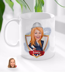 BK Gift Kişiye Özel İsimli Kadın Mühendis Karikatürlü Beyaz Kupa Bardak-1