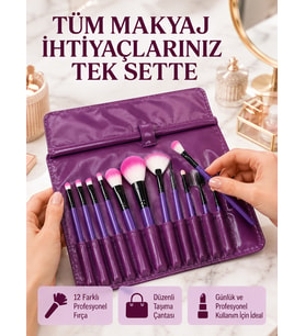 Yumuşak Fiber Kıllardan Oluşan 12'li Makyaj Fırçası Seti Göz Farı Allık ve Kontür İçin