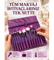 Yumuşak Fiber Kıllardan Oluşan 12'li Makyaj Fırçası Seti Göz Farı Allık ve Kontür İçin