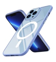 Coverzone iPhone 12 Pro Max ile uyumlu K?l?f Wireless ?arj �zellikli Metal buton Z-Krom MagSafe ile uyumlu ?effaf Transparan Double Color Silikon Kapak Mavi