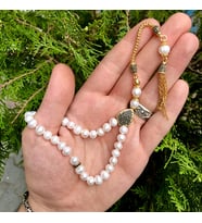 Diamond Model Gümüş Tasarımlı Orjinal İnci Tesbih (Beyaz)