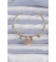 Pirinç Altın Renk Zirkon Taşlı Yonca Model Charm Bileklik 5886 - SSSSSS7966-5882