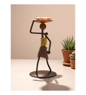 Retro Afrika Temalı Demir Mumluk / Şamdan Tutucu - Masaüstü Dekor (Yükseklik 13 cm)
