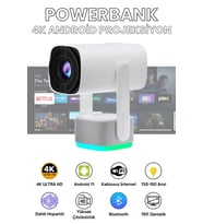 Taşınabilir Android Projektör, Powerbank, Wi-Fi, 4K ve RGB LED ile Akıllı Sinema