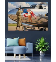Amerikan Bayraklı Savaş Uçağı Dekoratif Kanvas - Mdf Ahşap Tablo