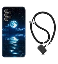 Samsung Galaxy M14 Kılıf Resimli Boyun Askılı İpli Desenli Silikon Night Moon 1133