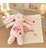 Bebeğinize Özel İsimli Bunny Uyku Arkadaşı PEMBE (Kese Çanta Hediyeli)