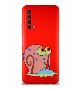 Huawei P Smart 2021 Soft Premier Kapak Salyangoz Gary Tasarımlı Silikon Kılıf - Kırmızı (Şeffaf)