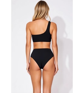 Kadın Bikini Takımı Tek Omuz Kaplı Yüksek Bel Slip Dalgıç Örme Kumaş Aksesuarlı Kolsuz Üst Alt Set