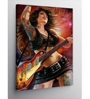 Kanvas Tablo Elektro Gitar Çalan Kadın