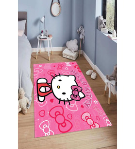 Dijital Baskılı Kaymaz Taban Yıkanabilir Kolay Temizlenir Modern Çocuk Odası Halısı NDÇ-HT-1178 (Pembe)