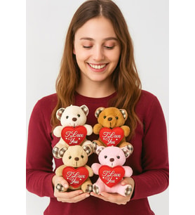 I Love You Seni Seviyorum Mesajlı 4 Adet Sevimli Mini Peluş Ayıcık Kalpli 11x9 cm Peluş Ayıcıklar (Çok Renkli)