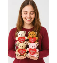 I Love You Seni Seviyorum Mesajlı 4 Adet Sevimli Mini Peluş Ayıcık Kalpli 11x9 cm Peluş Ayıcıklar (Çok Renkli)