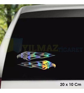Kartal Alev Renkli Hologram Oto Cam Sticker Araba Etiket Çıkartma Yapıştırma Aksesuar 20 X 10 Cm