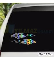 Kartal Alev Renkli Hologram Oto Cam Sticker Araba Etiket Çıkartma Yapıştırma Aksesuar 20 X 10 Cm