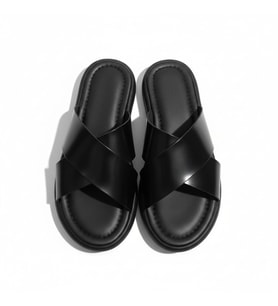 EFW %100 Hakiki Deri Siyah Rugan Çapraz Terlik