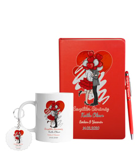 Sevgililer Gününe Özel Kırmızı Defter Kalem Kupa & Süblimasyon Anahtarlık Hediye Seti 37