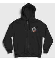 Presmono Unisex Siyah Forest Fox Tilki Fermuarlı Kapüşonlu Sweatshirt 367827tt