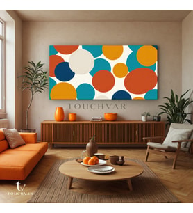 Yatay Panoramik Kanvas Tablo Geometrik Daireler Soyut Tablo Ev Ofis Duvar Dekoru