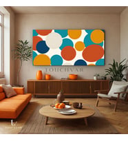 Yatay Panoramik Kanvas Tablo Geometrik Daireler Soyut Tablo Ev Ofis Duvar Dekoru