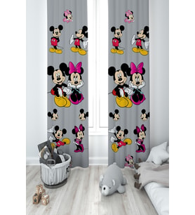 MEKTA HOME BEBEK VE ÇOCUK ODASI Mickey ve Minnie Mause Desenli Seksekli 2 Kanat Fon Perde
