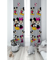 MEKTA HOME BEBEK VE ÇOCUK ODASI Mickey ve Minnie Mause Desenli Seksekli 2 Kanat Fon Perde