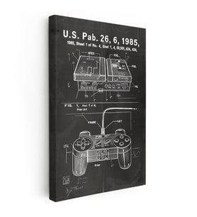 Dikey Kanvas Tablo Oyun Konsolu ve Kumanda Patent Çizimi Oyun Vintage Tablo Ev Ofis Duvar Dekoru