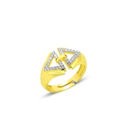 Gümüş altın yaldızlı zirkon taşlı birbirine bağlı üçgen ayarlamalı yüzük SGTL12693GOLD (Altın Rengi)
