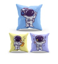 Mouds Çift Tarafı Baskılı Cute Astronaut Desenli 3'lü Kombin Süet Kırlent Kılıfı