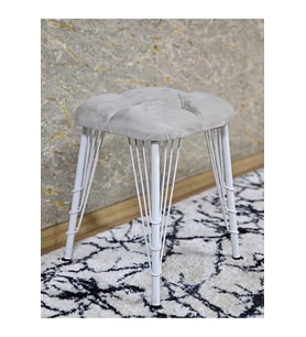Kare Beyaz Boyalı Telli Ayaklı Tabure - Oturak - Bar Taburesi - Ayaklı Tabure Krem Renk 33 x 48 Boyut/Ebat (Çok Renkli)